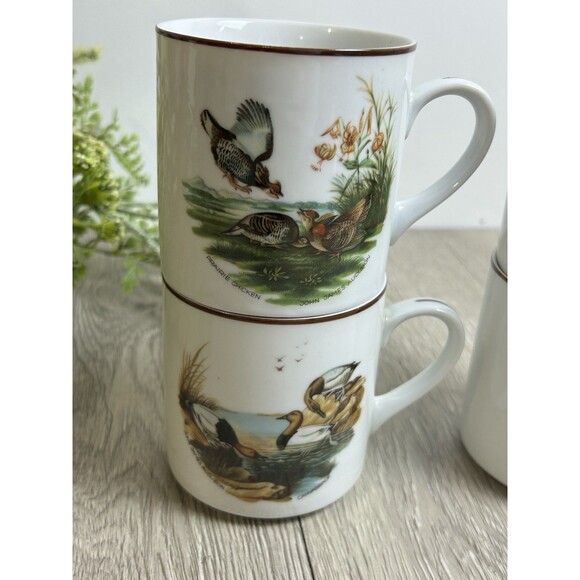 Set Of 4 Mugs Cups Ducks Waterfowl JKW Bavaria West Germany Cottage Cabin - Picture 2 of 12